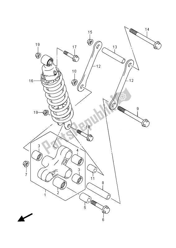 All parts for the Rear Cushion Lever (vz800ue E19) of the Suzuki VZ 800 Intruder 2014