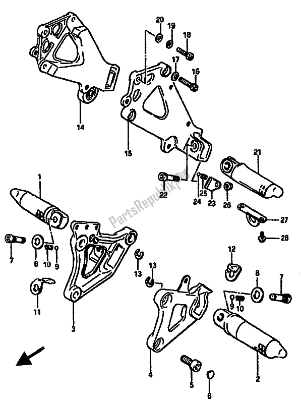 Toutes les pièces pour le Repose-pieds du Suzuki GSX R 750X 1986