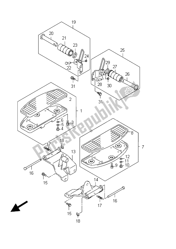 Todas las partes para Reposapiés de Suzuki C 800 VL Intruder 2012