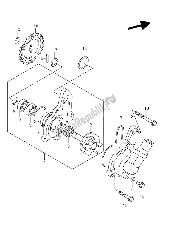 All parts for the Water Pump of the Suzuki DR Z 400E 2009