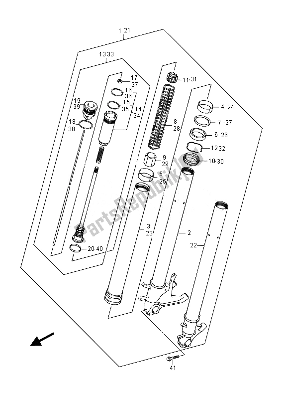 All parts for the Front Damper of the Suzuki GSX R 1000 2014