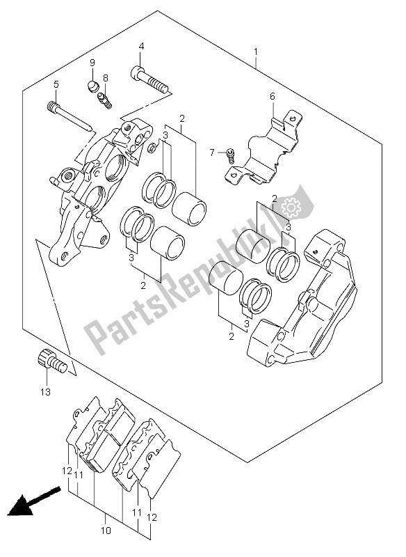 All parts for the Rear Caliper of the Suzuki VL 1500 Intruder LC 2008