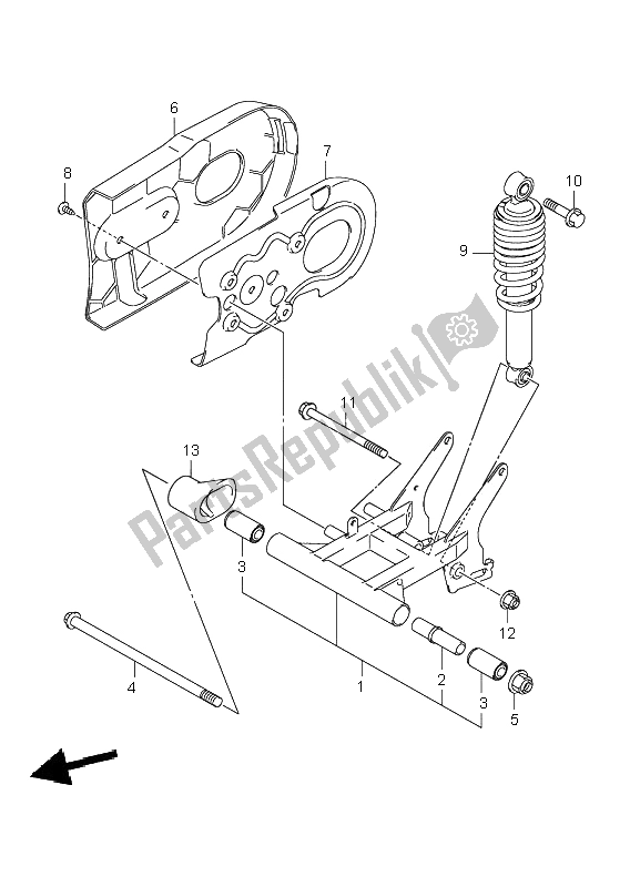 All parts for the Rear Swinging Arm of the Suzuki LT Z 50 4T Quadsport 2009