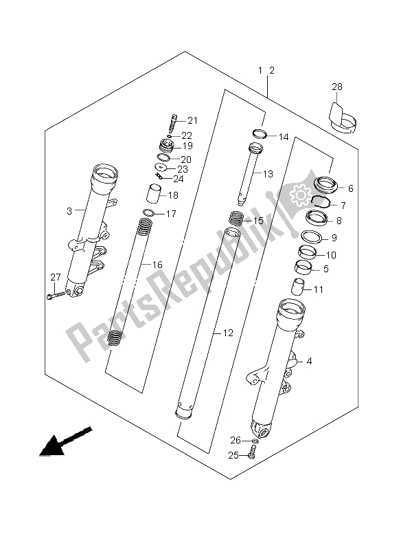 All parts for the Front Damper of the Suzuki SV 650 Nsnasa 2008