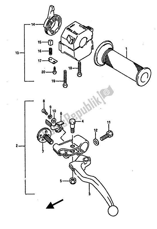 All parts for the Lh Handle Switch of the Suzuki RGV 250 1989