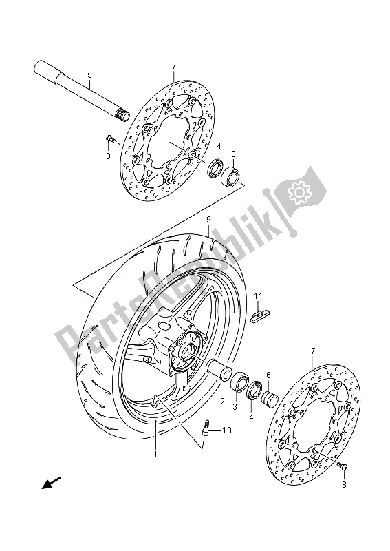 All parts for the Front Wheel (gsr750ue) of the Suzuki GSR 750A 2014