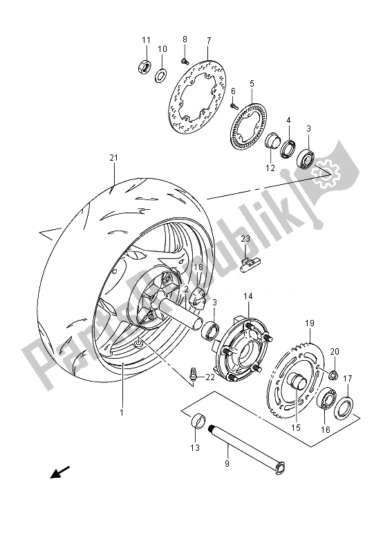 All parts for the Rear Wheel (gsx1300rauf E19) of the Suzuki GSX 1300 RA Hayabusa 2014