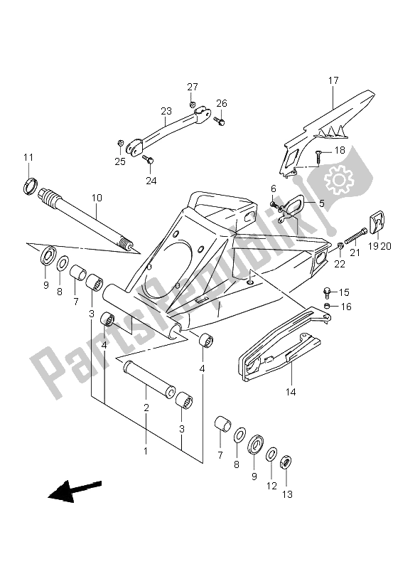 All parts for the Rear Swingingarm of the Suzuki GSX 1300 RZ Hayabusa 2003