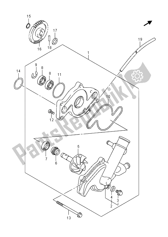 Alle onderdelen voor de Waterpomp van de Suzuki SFV 650A Gladius 2014