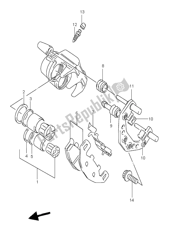 All parts for the Front Caliper of the Suzuki GS 500E 1995