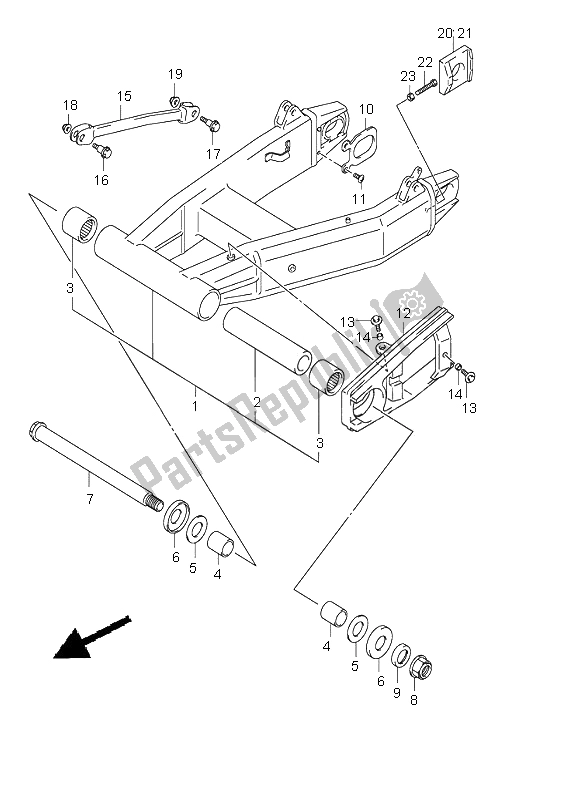 All parts for the Rear Swinging Arm of the Suzuki GSX 1400 2002