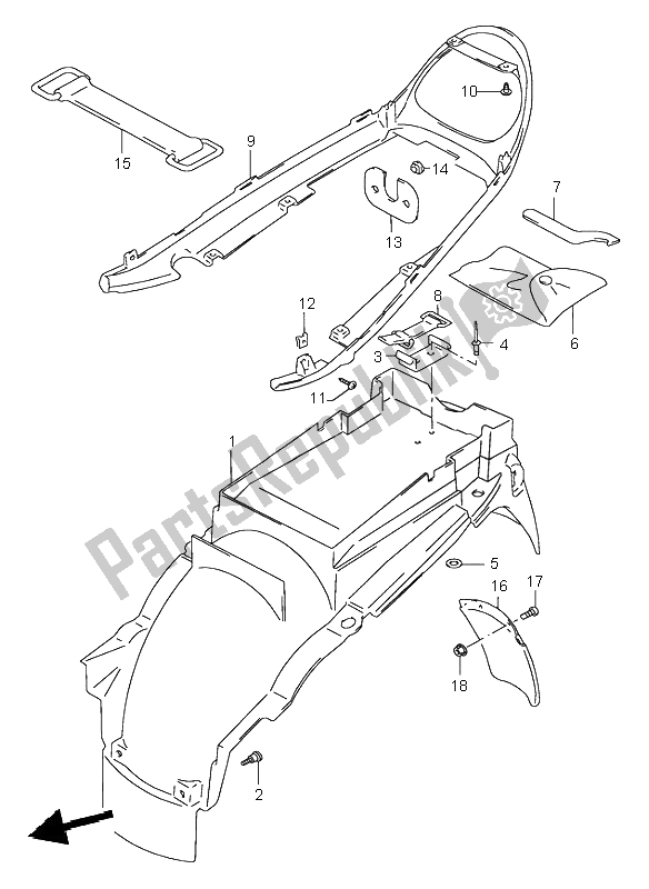 Tutte le parti per il Parafango Posteriore del Suzuki GSX 750 1998