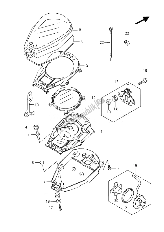 All parts for the Speedometer (vl800b E19) of the Suzuki VL 800B Intruder 2014