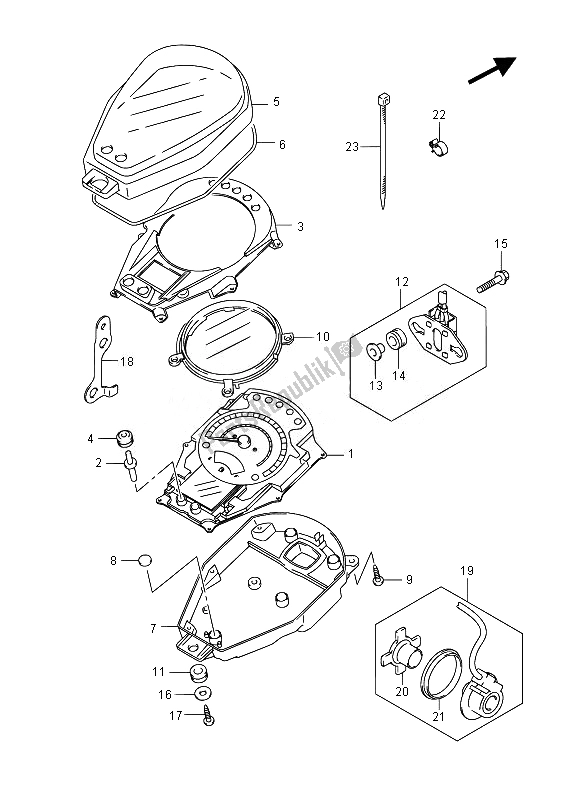 Alle onderdelen voor de Snelheidsmeter (vl800b E19) van de Suzuki VL 800B Intruder 2014