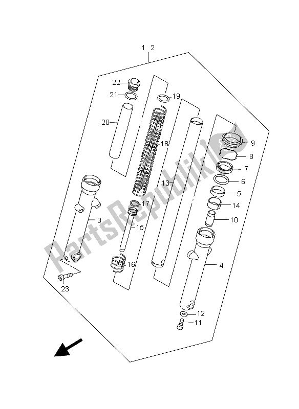 All parts for the Front Fork Damper of the Suzuki GZ 125 Marauder 2005