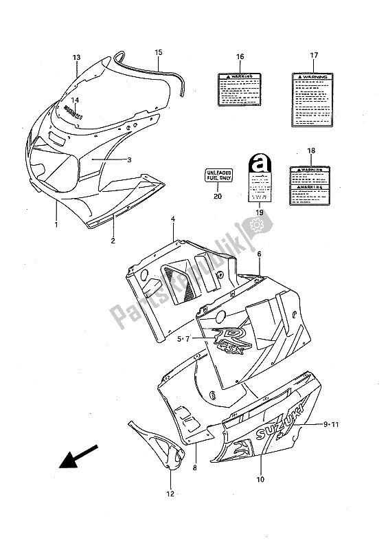 Alle onderdelen voor de Motorkap Lichaam van de Suzuki GSX R 1100 1992