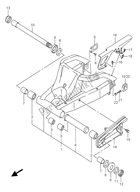 All parts for the Rear Swinging Arm of the Suzuki GSX R 600X 2005