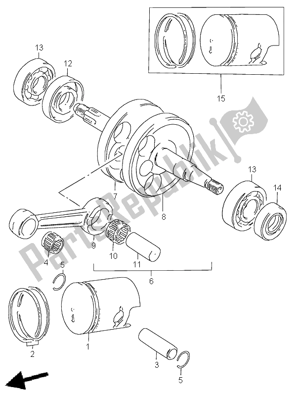 All parts for the Crankshaft of the Suzuki LT 50 Quadrunner 2000