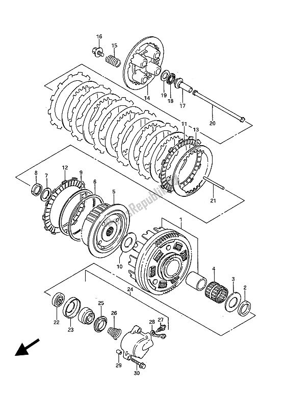 All parts for the Clutch of the Suzuki VS 750 Glfp Intruder 1986