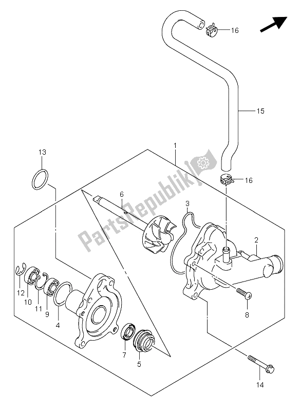 All parts for the Water Pump of the Suzuki AN 650A Burgman Executive 2005