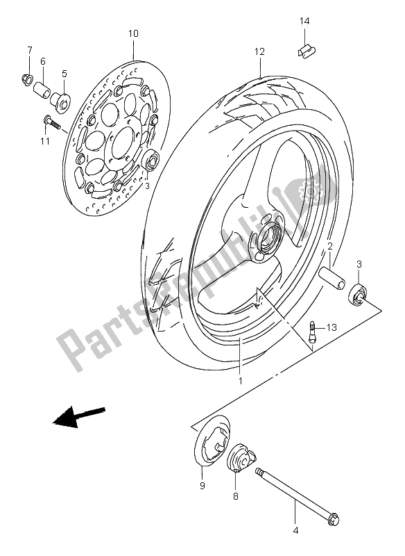 All parts for the Front Wheel of the Suzuki GS 500E 1995