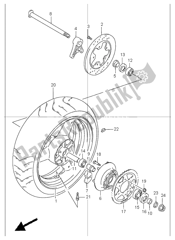 All parts for the Rear Wheel of the Suzuki GSF 1200 Nszsz Bandit 2005