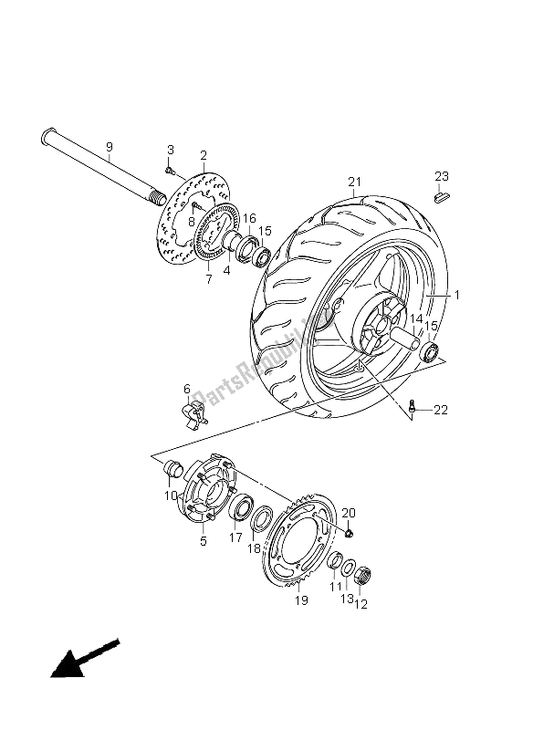 All parts for the Rear Wheel (gsf1250a E21) of the Suzuki GSF 1250A Bandit 2011