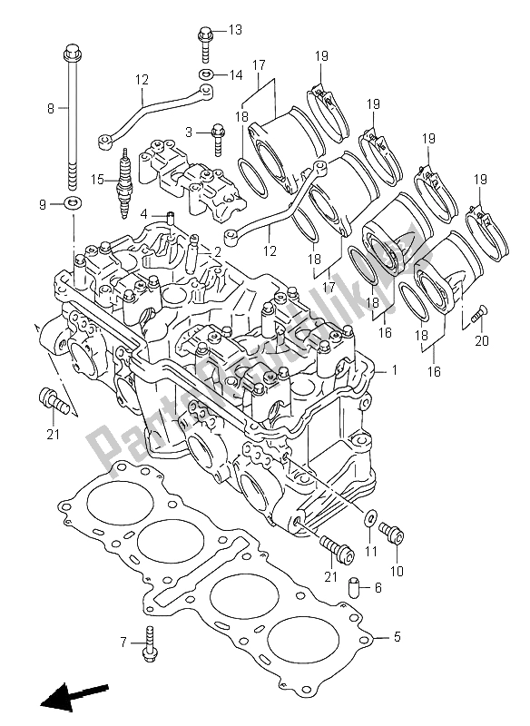 All parts for the Cylinder Head of the Suzuki RF 600R 1997