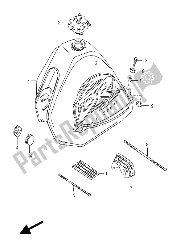 All parts for the Fuel Tank of the Suzuki DR 125 SE 2001