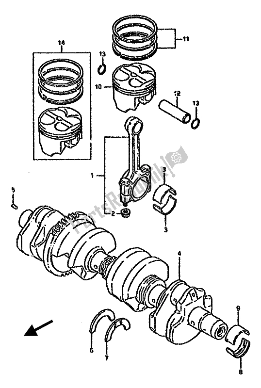 All parts for the Crankshaft of the Suzuki GSX 750F 1990