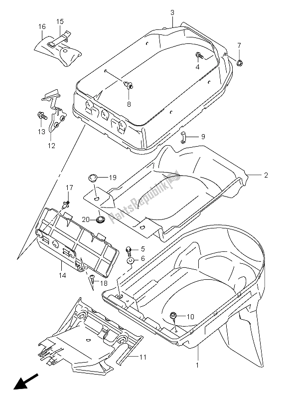 All parts for the Helmet Box of the Suzuki Burgman AN 400S 2006