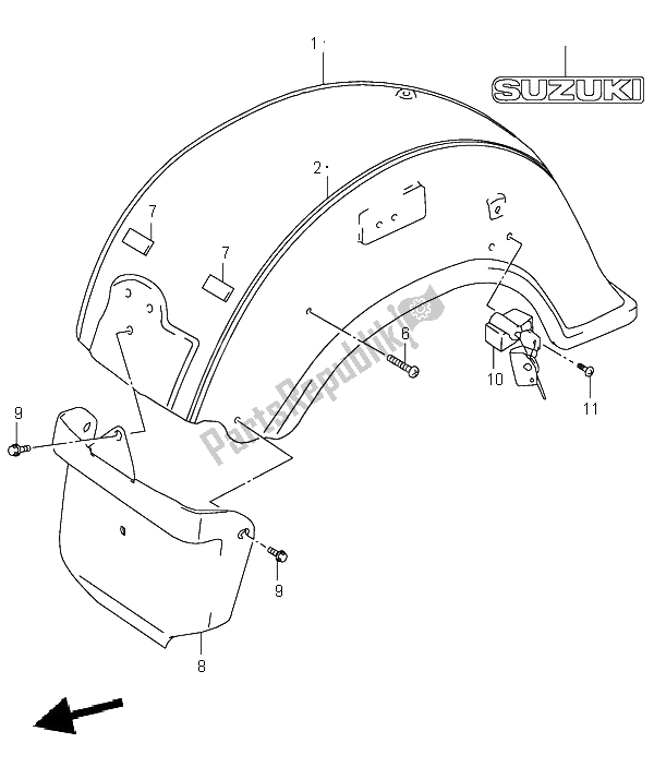 All parts for the Rear Fender of the Suzuki VL 1500 Intruder LC 2003