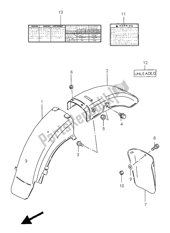 Toutes les pièces pour le Garde-boue Arrière du Suzuki GN 250E 2000