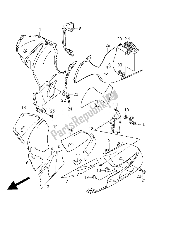 All parts for the Under Cowling of the Suzuki GSX 1300R Hayabusa 2010