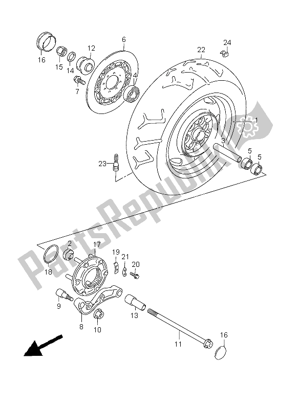 All parts for the Rear Wheel of the Suzuki VL 1500 Intruder LC 2005