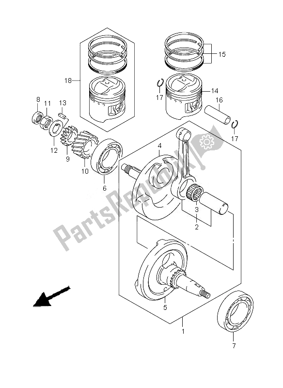 All parts for the Crankshaft of the Suzuki DR Z 125 SW LW 2010