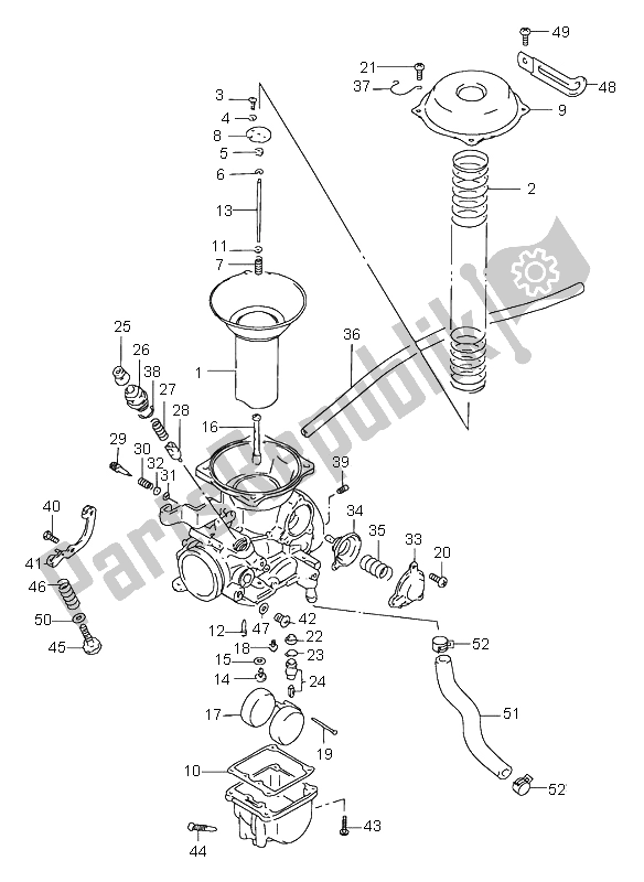 Tutte le parti per il Carburatore (posteriore) del Suzuki VS 800 Intruder 1998