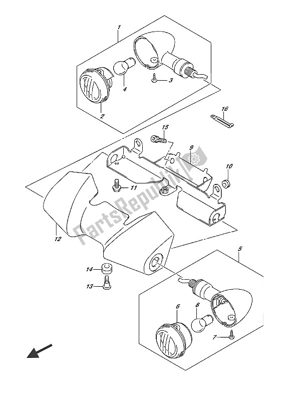 All parts for the Front Turnsignal Lamp of the Suzuki VL 1500T Intruder 2016