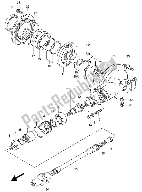 All parts for the Propeller Shaft & Final Drive Gear of the Suzuki VS 800 GL Intruder 1992