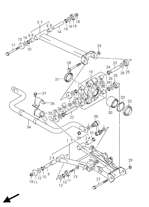 All parts for the Rear Suspension Arm of the Suzuki LT A 750X Kingquad AXI 4X4 Limited 2008