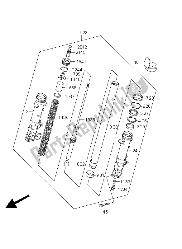 All parts for the Front Damper (gsf1250 E21) of the Suzuki GSF 1250A Bandit 2011