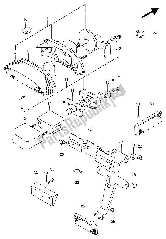 All parts for the Rear Combination Lamp of the Suzuki VX 800U 1990