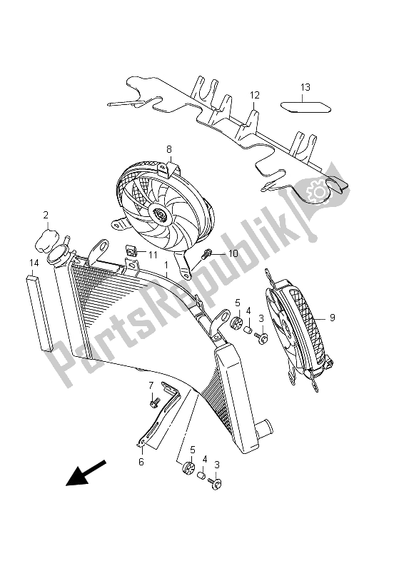 All parts for the Radiator of the Suzuki GSX 1300R Hayabusa 2012