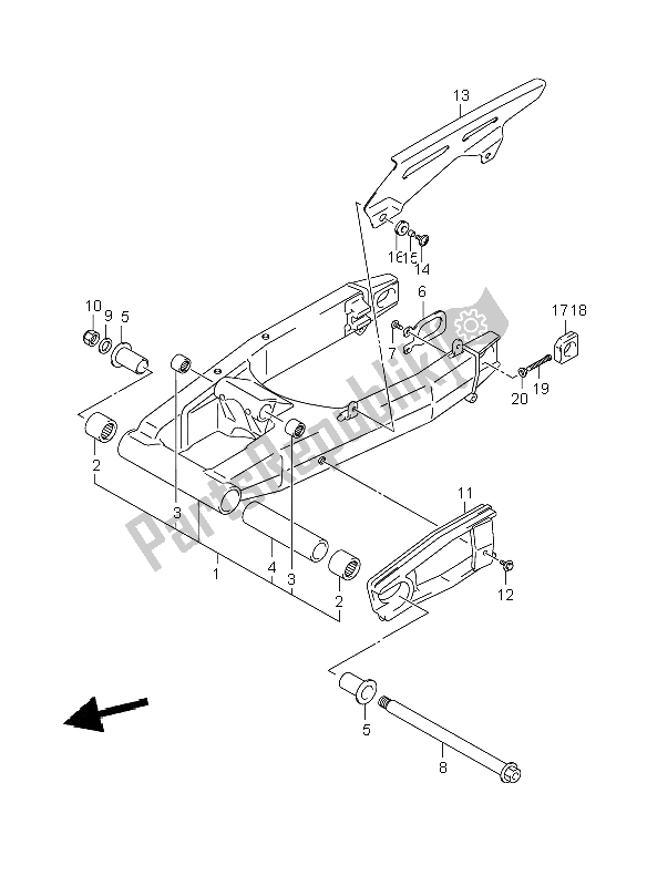 All parts for the Rear Swinging Arm of the Suzuki GSF 1200 Nsnasa Bandit 2006