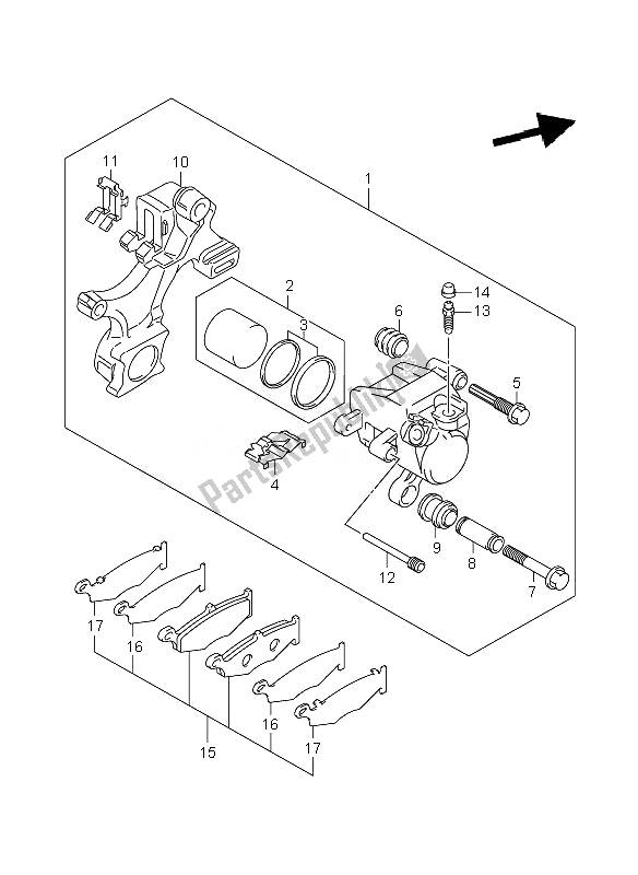 All parts for the Rear Caliper of the Suzuki GSX R 1000 2007