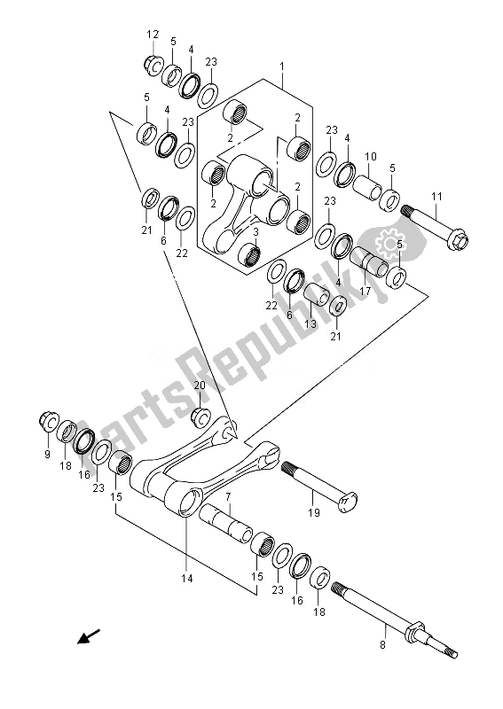 Todas as partes de Alavanca De Almofada Traseira do Suzuki RM Z 250 2014