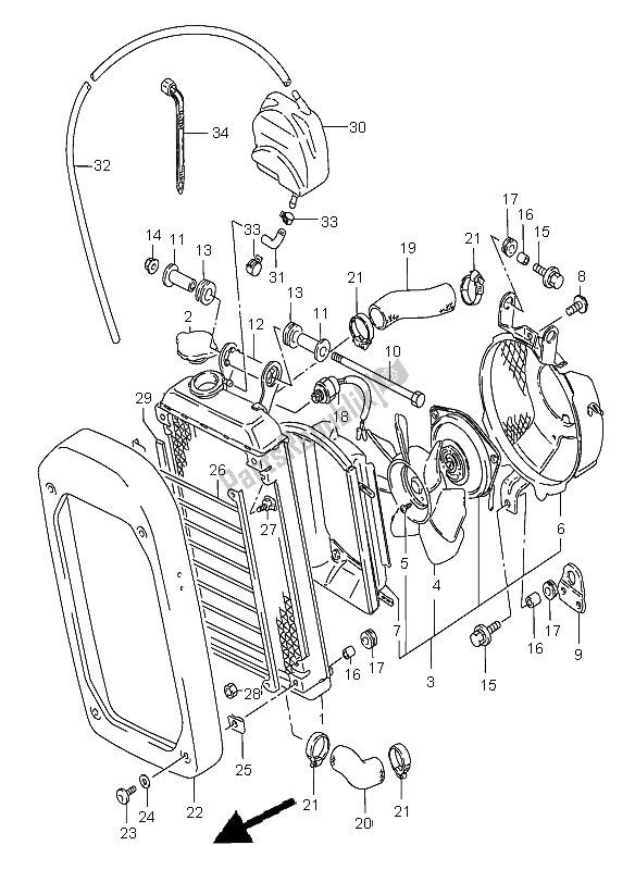 All parts for the Radiator of the Suzuki VS 800 Intruder 2002