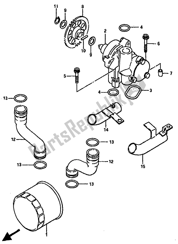 All parts for the Oil Pump of the Suzuki GSX R 750X 1987