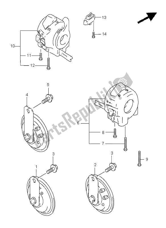 All parts for the Horn & Handle Switch of the Suzuki GSF 1200 Nssa Bandit 1998