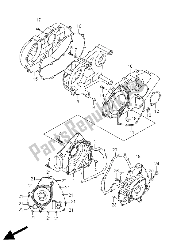 All parts for the Crankcase Cover of the Suzuki LT A 500 XPZ Kingquad AXI 4X4 2009